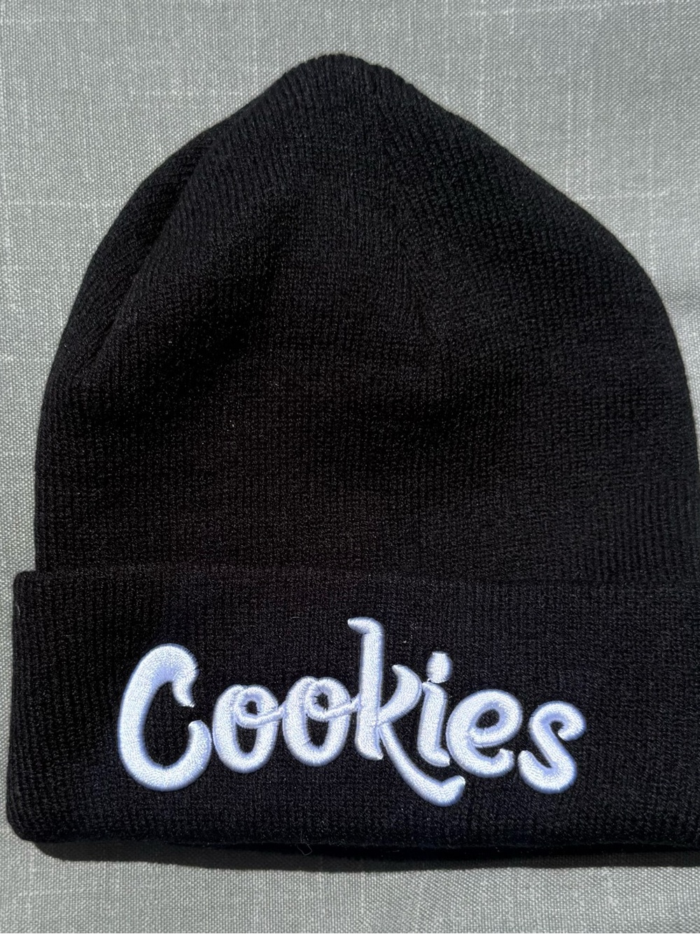 Black Beanie Hat with White 'Cookies' Script Logo